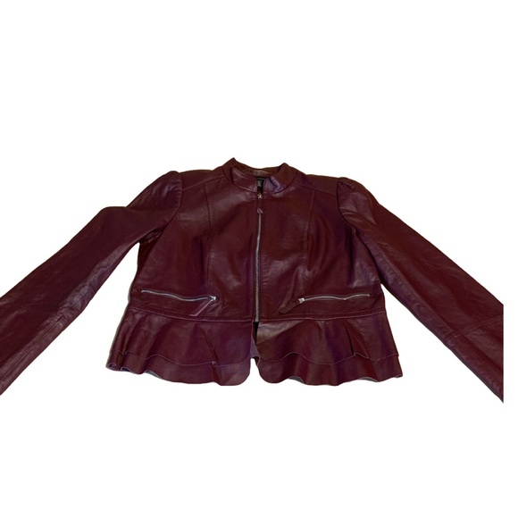 WHITE HOUSE BLACK MARKET BURGUNDY GENUINE LEATHER PEPLUM JACKET (XL) - Picture 10 of 14